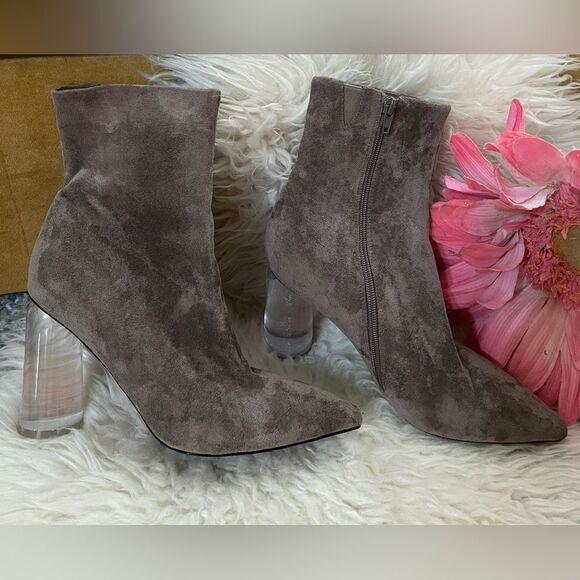 Jeffrey Campbell Lustful Lucite Heel Boots Taupe Suede 8 - Picture 2 of 9